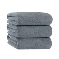 グレー バスタオル マイクロファイバー タオル 大判 70X140cm 3枚セット 柔らかい 瞬間吸水 速乾 ホテル仕様 家庭用 業務用 (グレー)