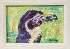 チョビベリー作 「知的なペンギン」水彩色鉛筆画 ポストカード