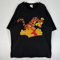 古着 90's/90年代 ディズニー Disney 半袖Tシャツ シングルステッチ キャラクター プー ティガー クマのプーさん XL  ブラック 無地 メンズ