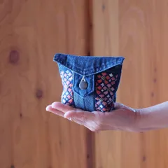 こぎん刺し桜ミニポーチ【刺繍☺︎刺し子】デニムリメイク☺︎サクラ☺︎さくら
