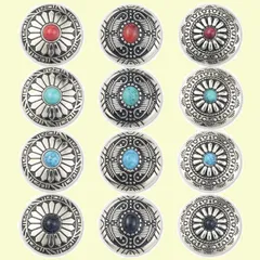 【特価セール】レザークラフト 財布 30mm ネジ式 ターコイズ 手芸 4色12個セット ボタン コンチョ