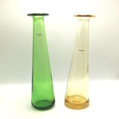 カメイガラス　KAMAY　花瓶　フラワーベース　一輪挿し　緑　黄色　グリーン　イエロー　２個セット　新品未使用　レトロ　インテリア　置物