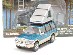 三菱 パジェロ ミッドルーフワイド VR オプションパーツ装着車（緑／ベージュ）91年式 LV-N206c【トミーテック社1/64ミニカー】【トミカの時】