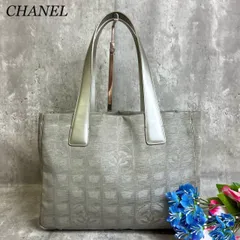 ✨美品✨ CHANEL シャネル トートバッグ ハンドバッグ ニュートラベルライン ロゴ型押し シルバー金具 シリアルシール ナイロン レザー シルバー 銀色