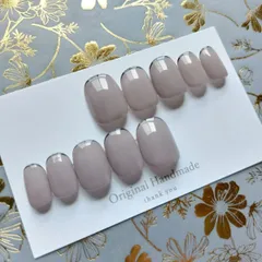 No.5　現品　ネイルチップ　ハンドメイド　フレンチ　細フレンチ　シンプル　オフィスネイル　カジュアル　ダスティカラー　くすみ　ショートオーバル