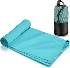 NOMAW 速乾タオル 登山 スポーツタオル 超軽量 コンパクト 吸水速乾タオル マイクロファイバータオル バスタオル ミニバスタオル フェイスタオル アウトドア 旅行 収納袋付き(ライトブルー,  Lサイズ)