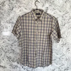 美品　UNIQLO　ユニクロ　ワイシャツ　シャツ　半袖　総柄　チェック　タータンチェック　薄手　春　夏　秋【size L】　ベージュ　薄茶　ブルー　青