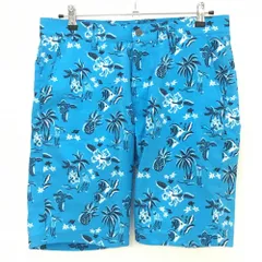 【超美品】プーマ ハーフパンツ ライトブルー×ネイビー×白 総柄 ヤシの木 パイナップル ハイビスカス メンズ L ゴルフウェア PUMA