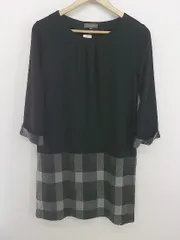 ◇ field/dream フィールドドリーム 切替 チェック タック 長袖 ミニ ワンピース サイズL ブラック グレー レディース P  【中古】 【1210040003520】