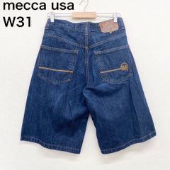US古着 メッカ mecca usa デニム ショートパンツ ワイド ひざ下 刺繍 Y2K W31 インディゴ