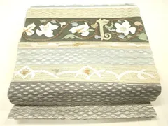 平和屋着物▽九寸名古屋帯　スリーシーズン　春夏秋　すくい織　草花文　金糸　正絹　逸品　DAAW4376cm