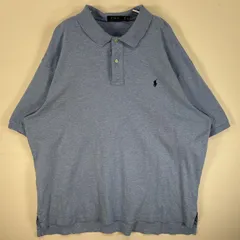 古着 ポロ・ラルフローレン POLO RALPH LAUREN 半袖 ポロシャツ ロゴ 刺繍 大きいサイズ 2ボタン 2XB  水色 無地 メンズ