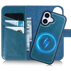 VISOUL iphone16 対応 ケース 手帳型 本革 2in1分離式 スマホケース レザー 取り外し自由 アイフォン16 ケース カード収納 携帯カバー 全面保護 マグネット内蔵 6.1インチ対応 2Way アイホン16 ブルー