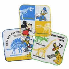 【メール便】ミッキー＆フレンズ ハンカチタオル プチタオル3枚組 ミッキーx恐竜 ディズニー 林タオル 入園入学準備雑貨 キャラクター グッズ 