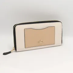 美品 コーチ 長財布 ブラウン×アイボリーカラー ラウンドファスナー レディース/メンズ INB 2000000 NSK
