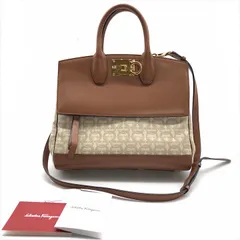 美品 Salvatore Ferragamo フェラガモ スタジオ ガンチーニ 2WAY ハンド ショルダー バッグ ブラウン レディース ブランド カバン a8479