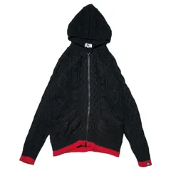 GOODENOUGH(グッドイナフ) 15AW CABLE KNIT ZIP PARKA ケーブルニット ジップアップ パーカー 復刻 GE-155004 M ブラック×レッドのサムネイル