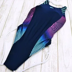 SE2-X64☆arenaアリーナ競泳水着 紺 ピンク ギャラクシー L 背中開き オープンバック レーシングバック クール かっこいい レディース 練習用水着 フィットネスジムプール ワンピース■