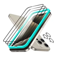 【特級ガラスフィルム・アップグレード保護】ESR いphone15pro max ガラスフィルム 3倍米軍規格保護 iPhone 15 Pro Max用 超タフ 強化ガラス Armorite 保護フィルムセット 耐衝撃 全面保護 取り付け簡単フレー