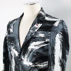リネン プリント ジャケット BBCO ビビコ 41-4101-01 春 夏 ブレザー 40代 50代 60代 メンズ カジュアル ブラック  ちょい悪 新品 正規品 麻100%