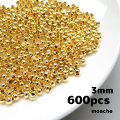 5【メタルビーズ　3ミリ】約600個入り・スペーサー・ゴールド・3mm