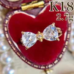 【レトロ】キュート♡ K18 リボン ダイヤ ゴールド 11号 2.7g　C1403