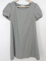 ◇ LODISPOTTO ロディスポット 装飾 ウール混 レース 半袖 ミニ ワンピース サイズM グレー レディース P  【中古】 【1210050007761】