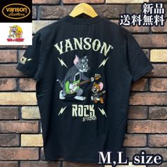 【TOM&JERRYコラボ 】天竺半袖TEE ロックンロール Tシャツ VANSON バンソン トム&ジェリー トムジェリ バイク バイカー ユニセックス 刺繍 ワッペン TJV-2513 ブラック 新品 正規品 送料無料