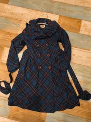 希少 メゾピアノ　チェック　フリル　トレンチコート