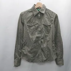 ◇ ⊇ UNITED COLORS OF BENETTON 長袖 ミリタリーシャツ サイズS カーキ系 メンズ レディース E  【1501230000390】