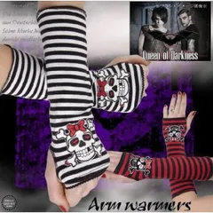 訳あり アームカバー 指穴付き アームドレス ボーダー柄 ドクロ ビジュアル系 /wox114-2