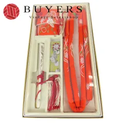 【中古】 和小物 箱迫4点セット 七五三 ポリエステル 朱色 飾り小物 和装 呉服 和服 きもの