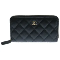 CHANEL (シャネル) マトラッセ クラシックジップミニウォレット ブラック キャビアスキン ゴールド金具 ラウンドファスナー 財布