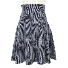 EMPORIO ARMANI エンポリオアルマーニ スカート ミニスカート ボトムス ネイビー ホワイト 紺 白 36(S) フレア ハイウエスト ラップ 巻き ニット ヘリンボーン柄 ブランド シンプル カジュアル【レディース】のサムネイル