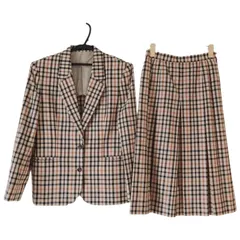 RE189 【美品】DAKS ダックス　チェック　プリーツスカートセットアップ　ベージュ　レディース　11AR  レトロ大人女子  スカートセットアップ　高級感　オシャレ　上品