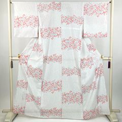 A◇着物くつろぎ 夏物 草花模様 白 赤 小紋 綿 薄物 絽 紗 着物 - メルカリ