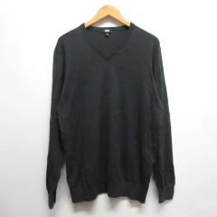 ユニクロ UNIQLO 長袖 コットン カシミヤ Vネック ニット セーター XL チャコールグレー