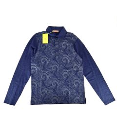 エトロ 長袖シャツ メンズ ポロシャツ ペイズリー アパレル 服 トップス ETRO S ネイビー 紺 コットン    美品【中古品】