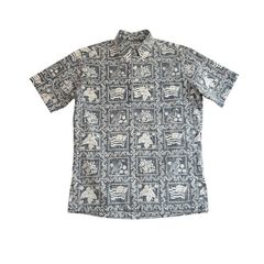 中古 レインスプーナー reyn spooner アロハシャツ クリーニング済み 80s  ヌードタグ ハーフボタン ラハイナセイラー ブルー メンズ Sサイズ