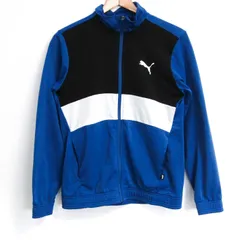 プーマ ジャージ トラックジャケット アウター ジップアップ スポーツウエア キッズ 男の子用 160サイズ 黒×白×青 PUMA 【中古】