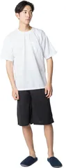 Y's factory パジャマ メンズ 上下セット ゆったり ストレッチ Tシャツ 半袖 ハーフパンツ 短パン セットアップ ルームウェア 部屋着 リラックス 快適 吸汗速乾 ホワイト無地 ポケット付き( ホワイト無地 ポケット付き,  M)