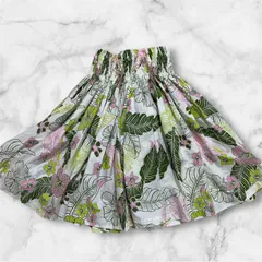 ALOHA FABRICS ハワイ製 パウスカート フラダンス用 ゴムウエスト トロピカル柄 ピンク×グリーン　アロハファブリックス