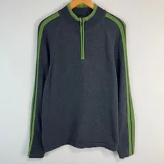 Eddie Bauer エディーバウアー ハーフジップセーター ニット セーター ライン シンプル グレー ライトグリーン Lサイズ メンズ 古着 ストリート
