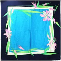 レオナール シルク スカーフ ブルー×ネイビー 花柄 中古 Aランク