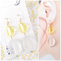 E371 ハンドメイド 黄色 アクリル パーツ ピアス