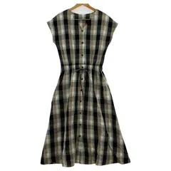 B:MING by BEAMS ビーミングバイビームス  チェック柄 リネン混ワンピース sizeM/ホワイト×ブラック×ライトブラウン系