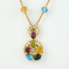 【在庫一掃】 ブルガリ BVLGARI アストラーレ チェルキ ネックレス YG イエローゴールド ペンダント シトリン ペリドット ブルートパーズ グリーントルマリン ロードライトガーネット ネックレス 750 アメジスト ダイヤモンド レディース 【中古】