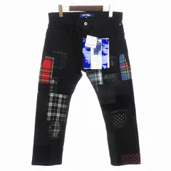 ジュンヤワタナベマン JUNYA WATANABE MAN タグ付き パッチワーク デニムパンツ ストレート クロップド チェック ドット WN-P001 黒 ブラック XS 小さいサイズのサムネイル