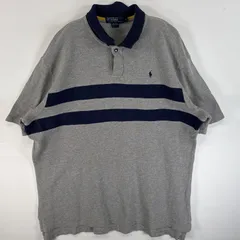 古着 90's/90年代 ポロバイラルフローレン Polo by Ralph Lauren 鹿の子 半袖 ポロシャツ ワンポイント ロゴ 刺繍 スナップボタン 首切替 XL  グレー系 ボーダー メンズ