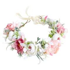 【迅速発送】サムコス 髪飾り ヘアバンド 花かんむり カチューシャ 花冠 クラウン 女の子 ヘッドドレス ヘアアクセサリー ウエディング ヘッドドレス髪飾り ウェディング 結婚式 入学式 卒業式 パーティー ダンス 撮影 (ライトピンク)